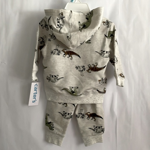 Carter’s 2-pc Hoodie w/ Joggers Light Gray Dino Pattern 6 months - Picture 2 of 4
